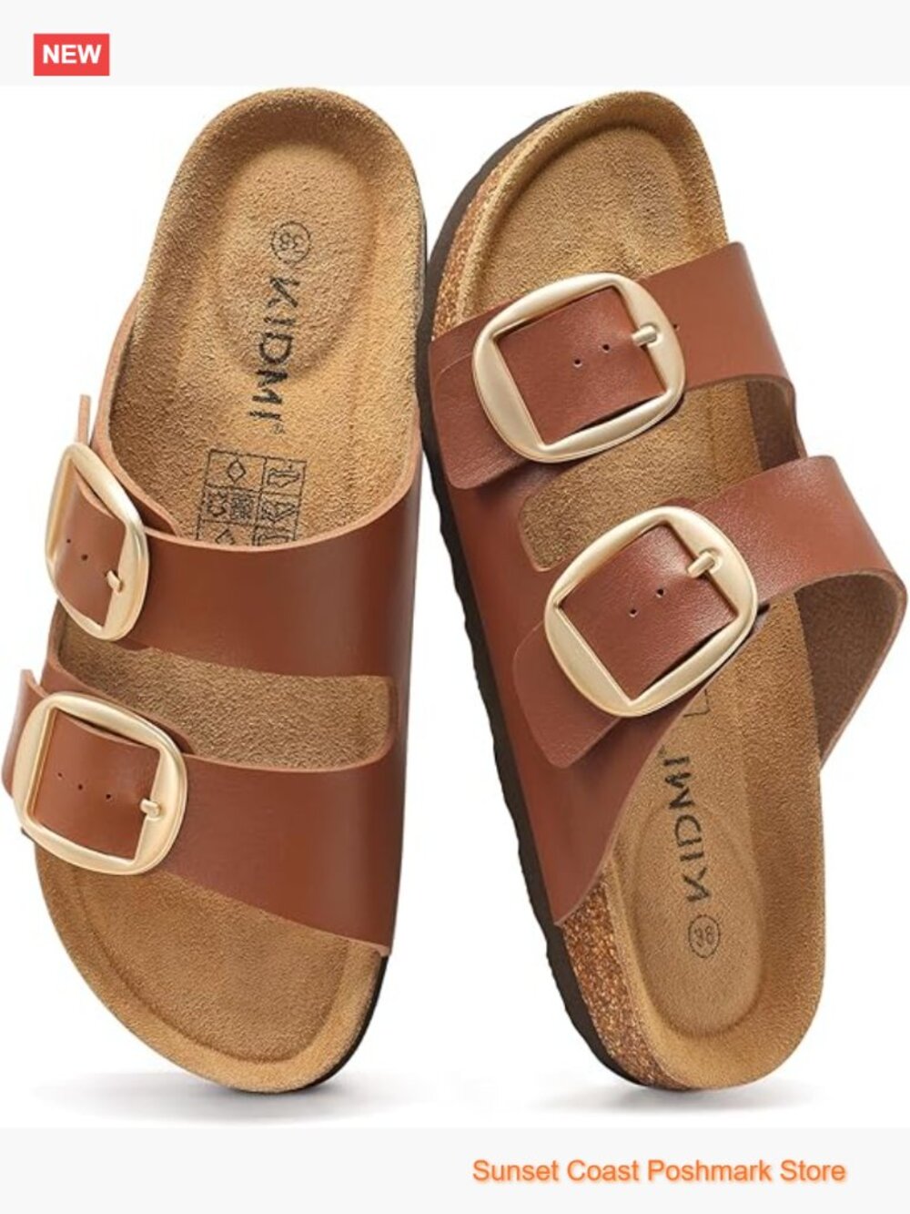 Cork Footbed Slide Sandals Adjustable Buckle Arch Support Outdoor